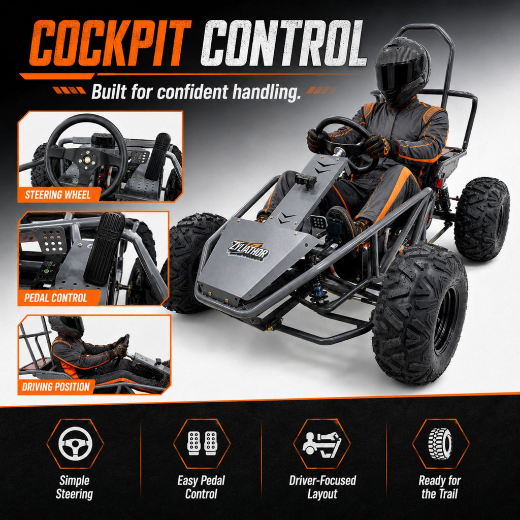 72V Electric Go Kart for Adults & Teens, 1500W Motor, 50Ah Battery, 45-Mile Range, Off-Road Tires