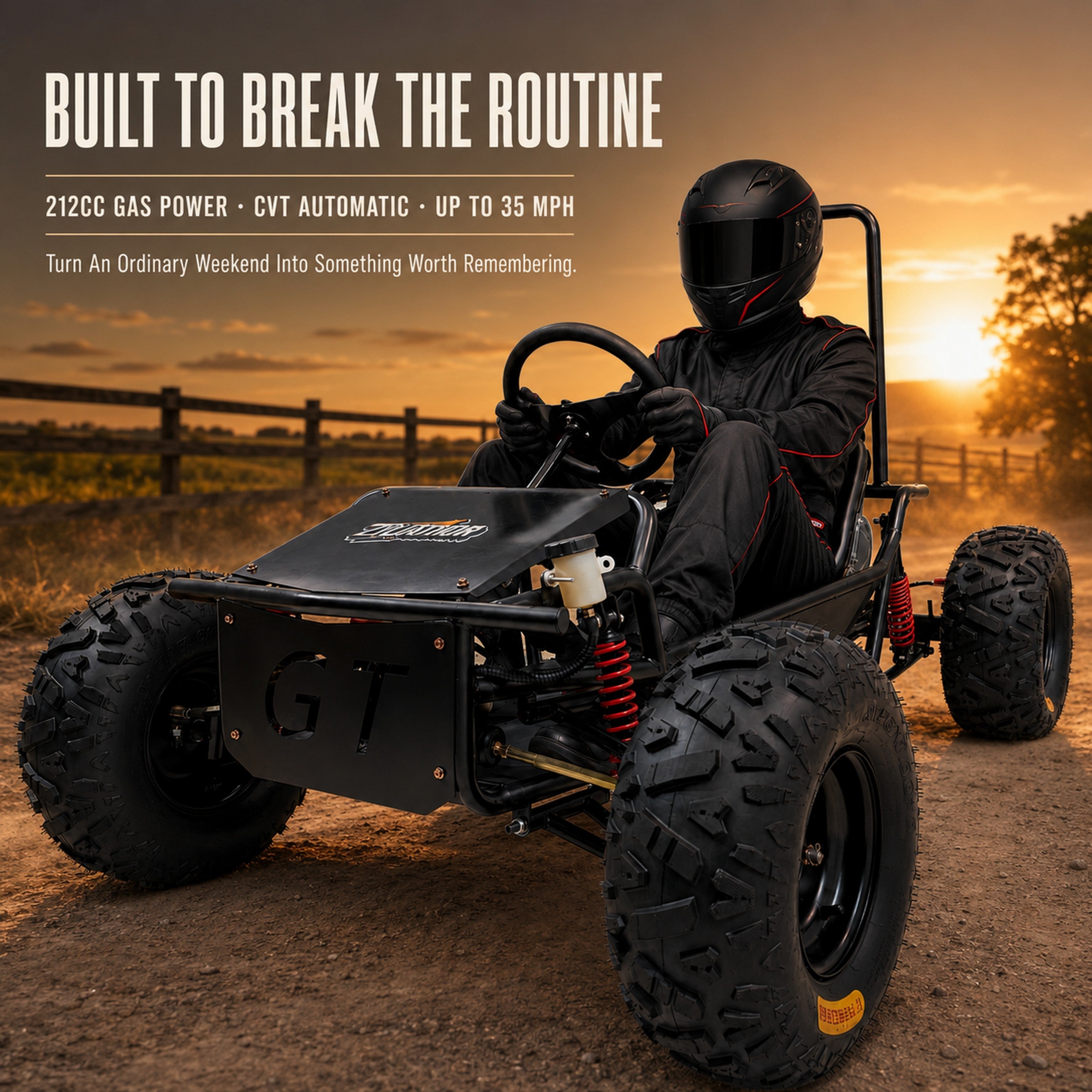 Zyliathor 212cc Gas Off-Road Go Kart, CVT, 35 MPH, Semi-Assembled