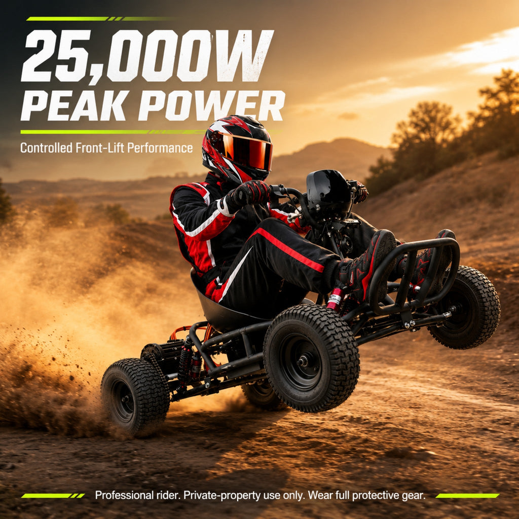 72V 3000W “Little Mountain Leopard” (Peak 25kW), 18S 52Ah, 75 mph,13x5.00-6 Tires,428 Chain