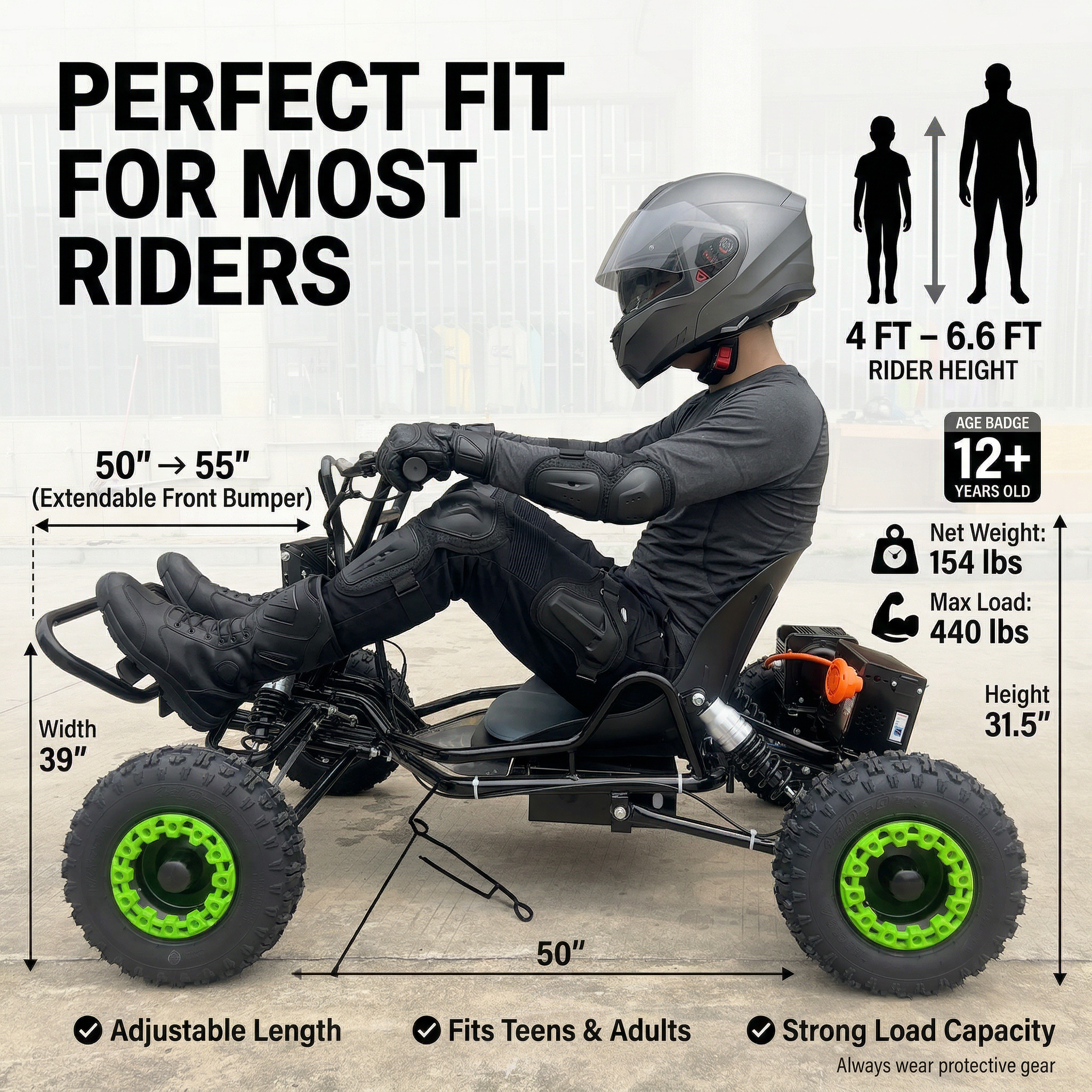 48V 20Ah Up to 30 Mile Range, Peak 2500W Off Road Go Kart,Electric Go Kart for Adults & Teens