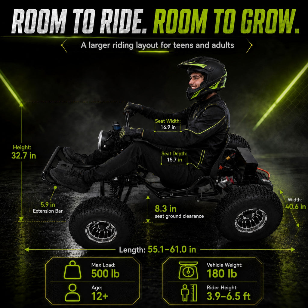 48V 20Ah Electric Off-Road Go Kart for Adults & Teens, Peak 4000W, Up to 31 MPH, 30-Mile Range