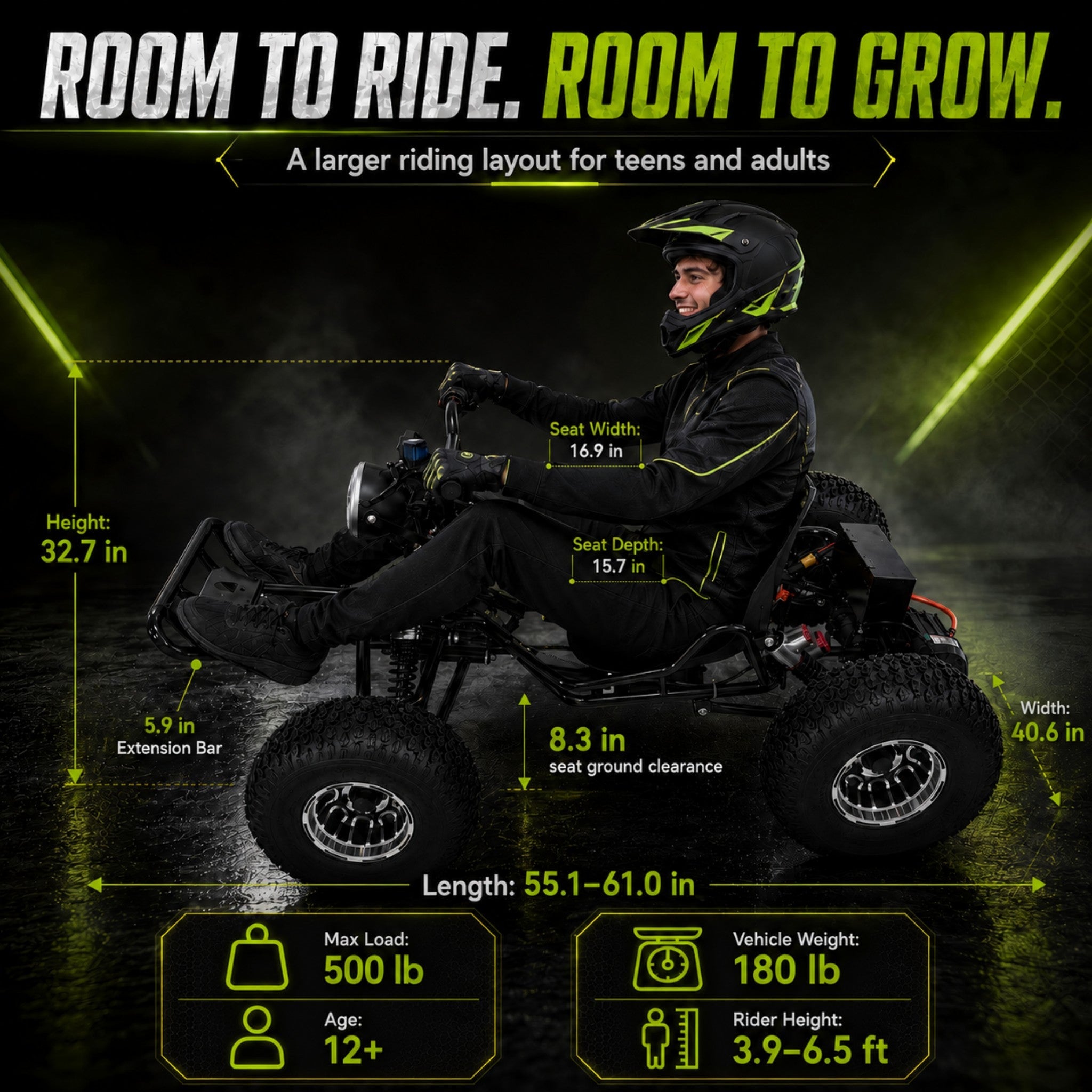 48V 20Ah Electric Off-Road Go Kart for Adults & Teens, Peak 4000W, Up to 31 MPH, 30-Mile Range
