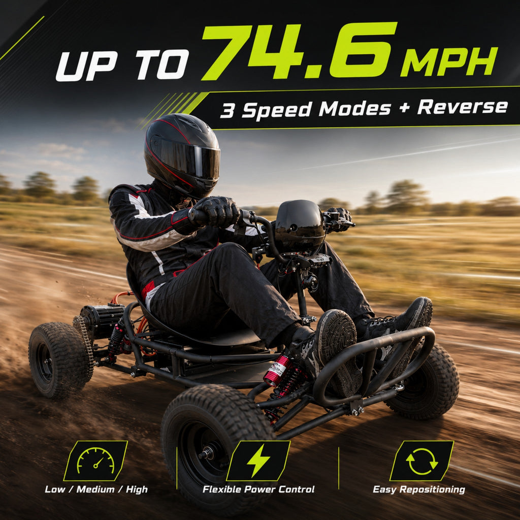 72V 3000W “Little Mountain Leopard” (Peak 25kW), 18S 52Ah, 75 mph,13x5.00-6 Tires,428 Chain