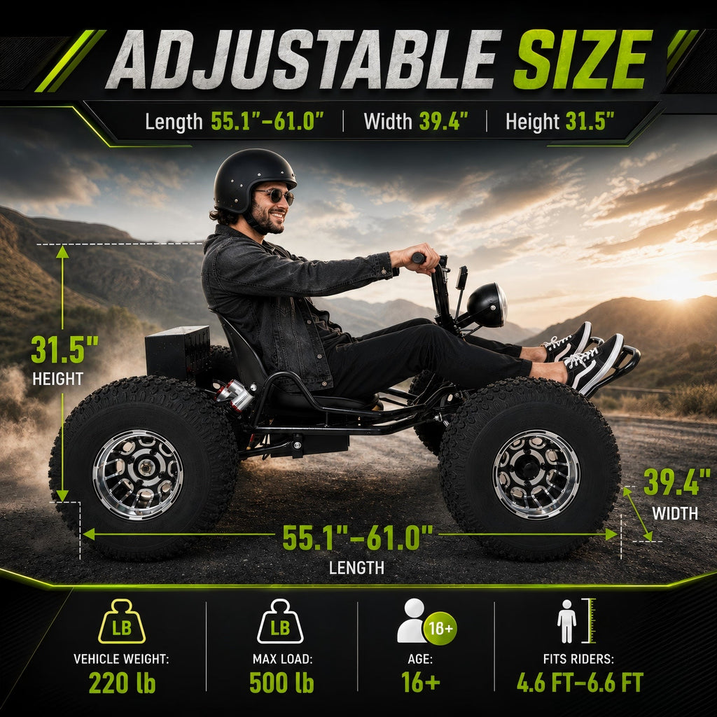 72V 3000W Electric Off-Road Go Kart for Adults & Teens, Peak 10.8kW, Up to 45 MPH, 26Ah battery 37-Mile Range