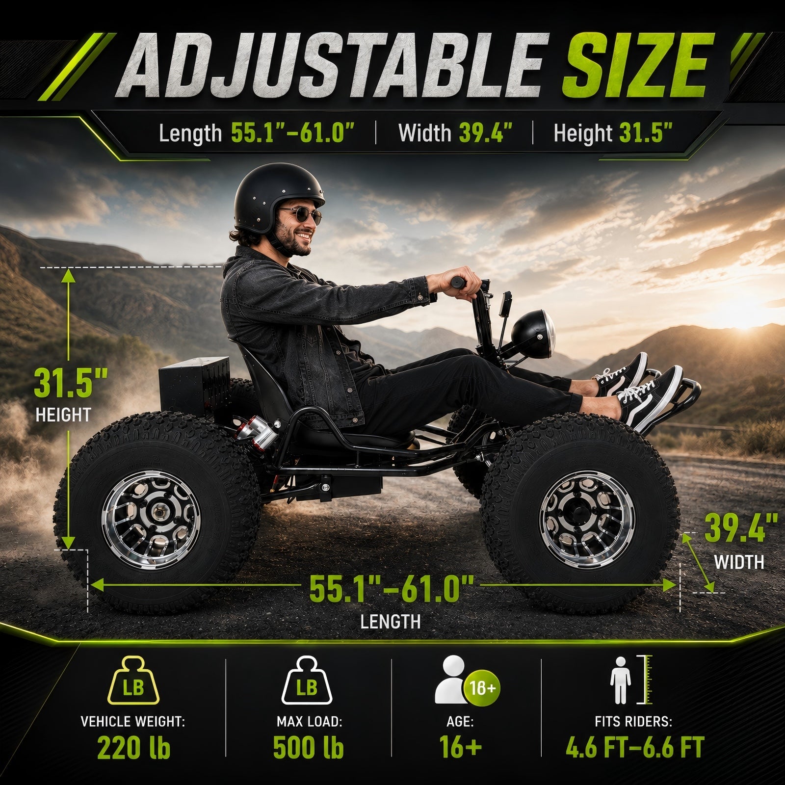 72V 3000W Electric Off-Road Go Kart for Adults & Teens, Peak 10.8kW, Up to 45 MPH, 26Ah battery 37-Mile Range