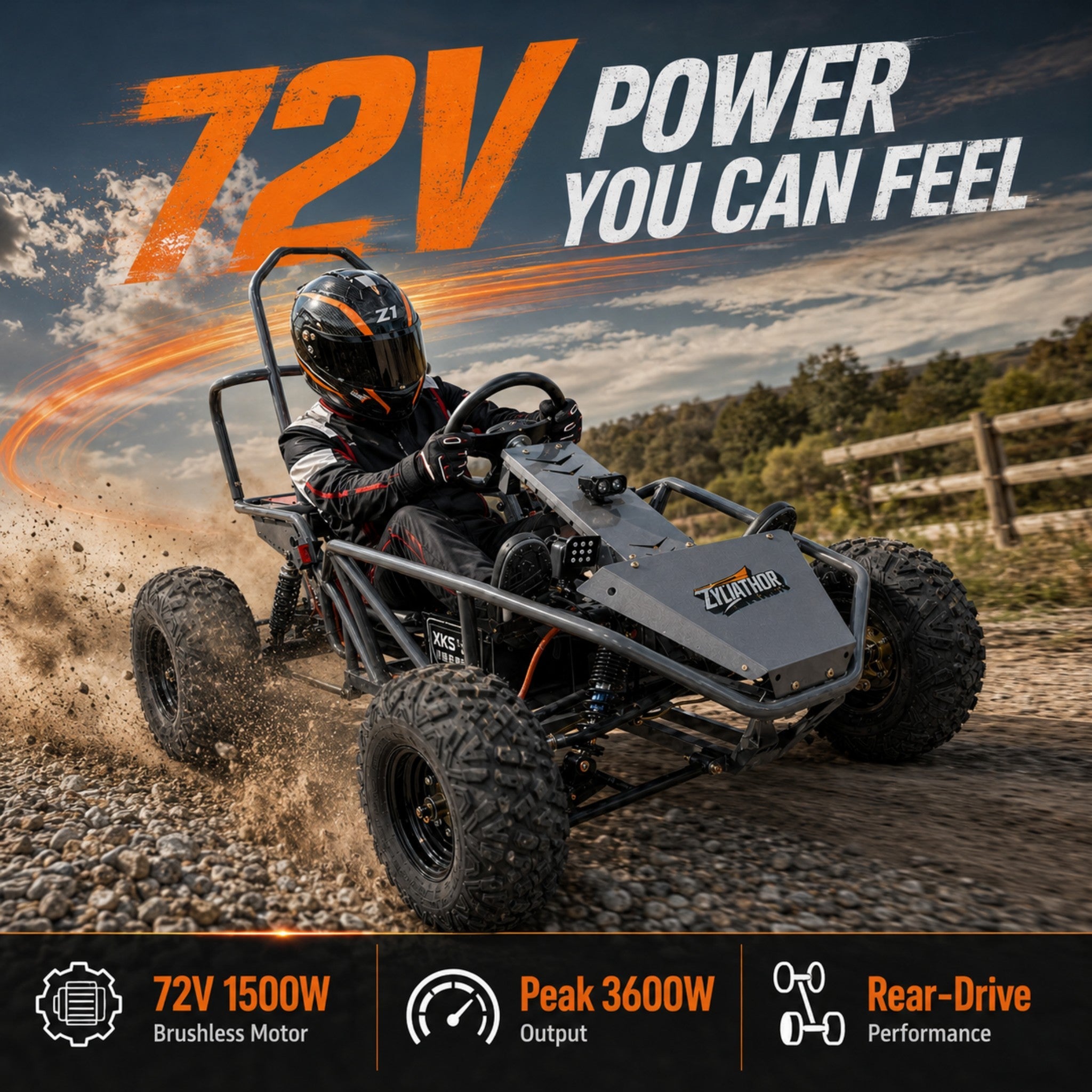 72V Electric Go Kart for Adults & Teens, 1500W Motor, 50Ah Battery, 45-Mile Range, Off-Road Tires