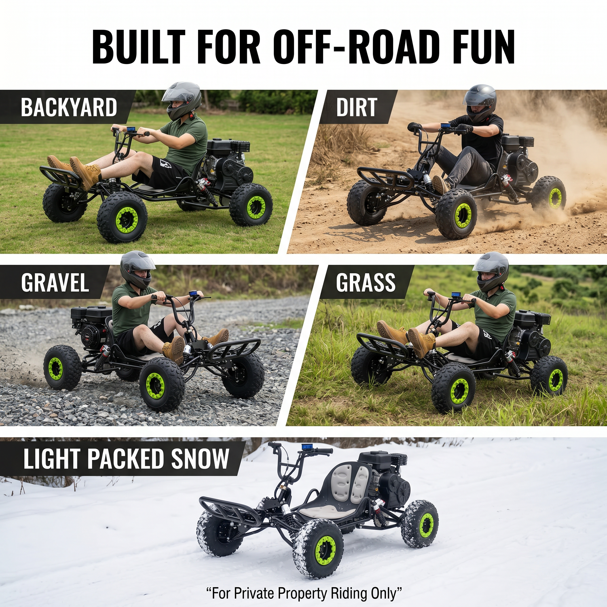 212cc Gas Powered Off-Road Go Kart , Up to 35 MPH, CVT Automatic,  AT145/70-6 Tire