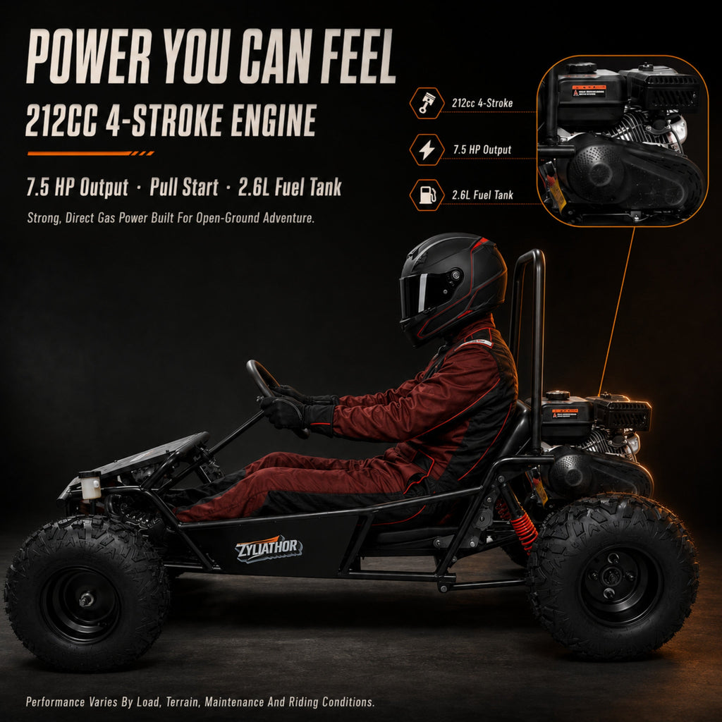 Zyliathor 212cc Gas Off-Road Go Kart, CVT, 35 MPH, Semi-Assembled