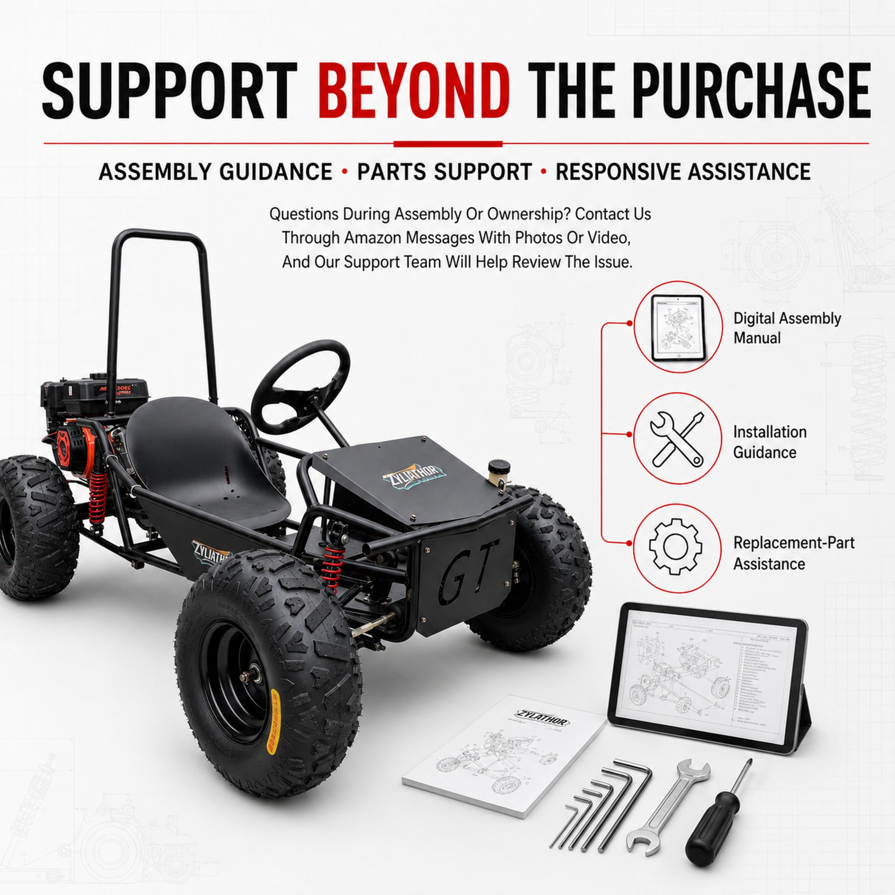 Zyliathor 212cc Gas Off-Road Go Kart, CVT, 35 MPH, Semi-Assembled