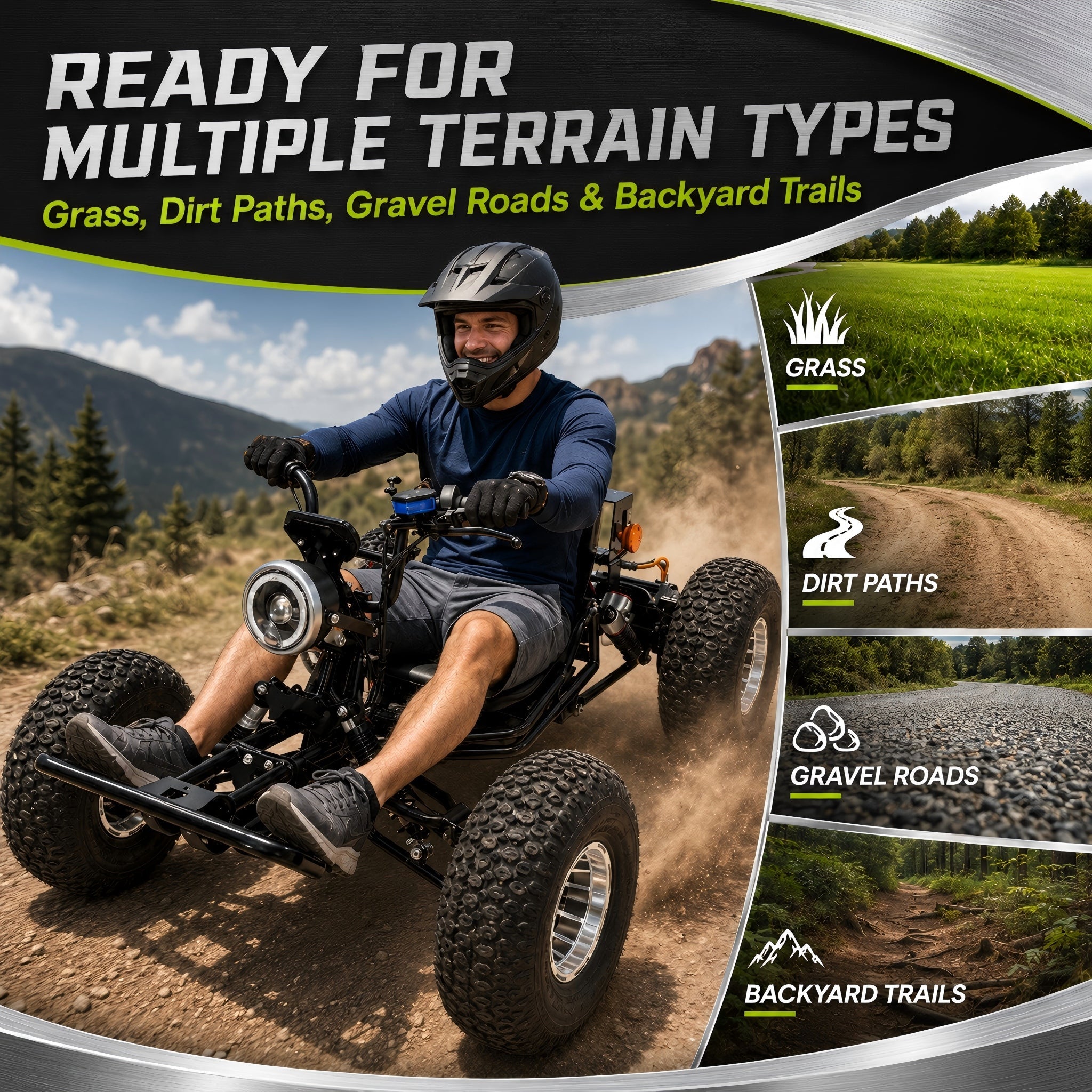 72V 3000W Electric Off-Road Go Kart for Adults & Teens, Peak 10.8kW, Up to 45 MPH, 26Ah battery 37-Mile Range