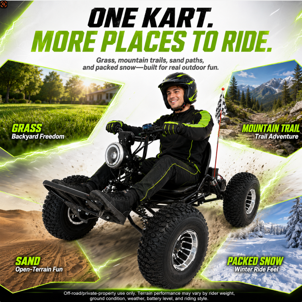 48V 20Ah Electric Off-Road Go Kart for Adults & Teens, Peak 4000W, Up to 31 MPH, 30-Mile Range