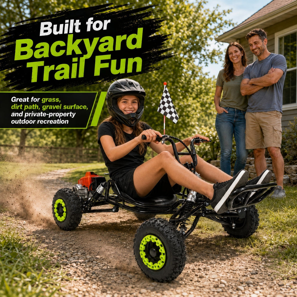 Gas Go Kart, 63.3cc Up to 28MPH, Pull Start，6" All-Terrain Tires