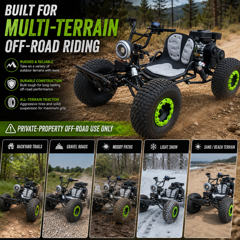 212cc Gas Powered Off-Road Go Kart for Teens & Adults, Electric Start + Pull Start, Forward Neutral Reverse