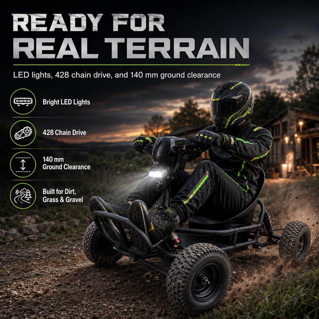 72V 3000W “Little Mountain Leopard” (Peak 25kW), 18S 52Ah, 75 mph,13x5.00-6 Tires,428 Chain