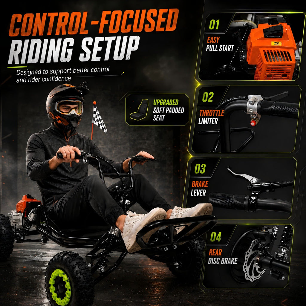 Gas Go Kart, 63.3cc Up to 28MPH, Pull Start，6" All-Terrain Tires