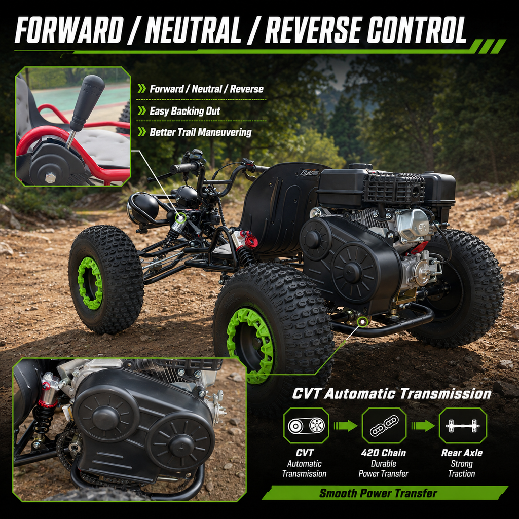 212cc Gas Powered Off-Road Go Kart for Teens & Adults, Electric Start + Pull Start, Forward Neutral Reverse