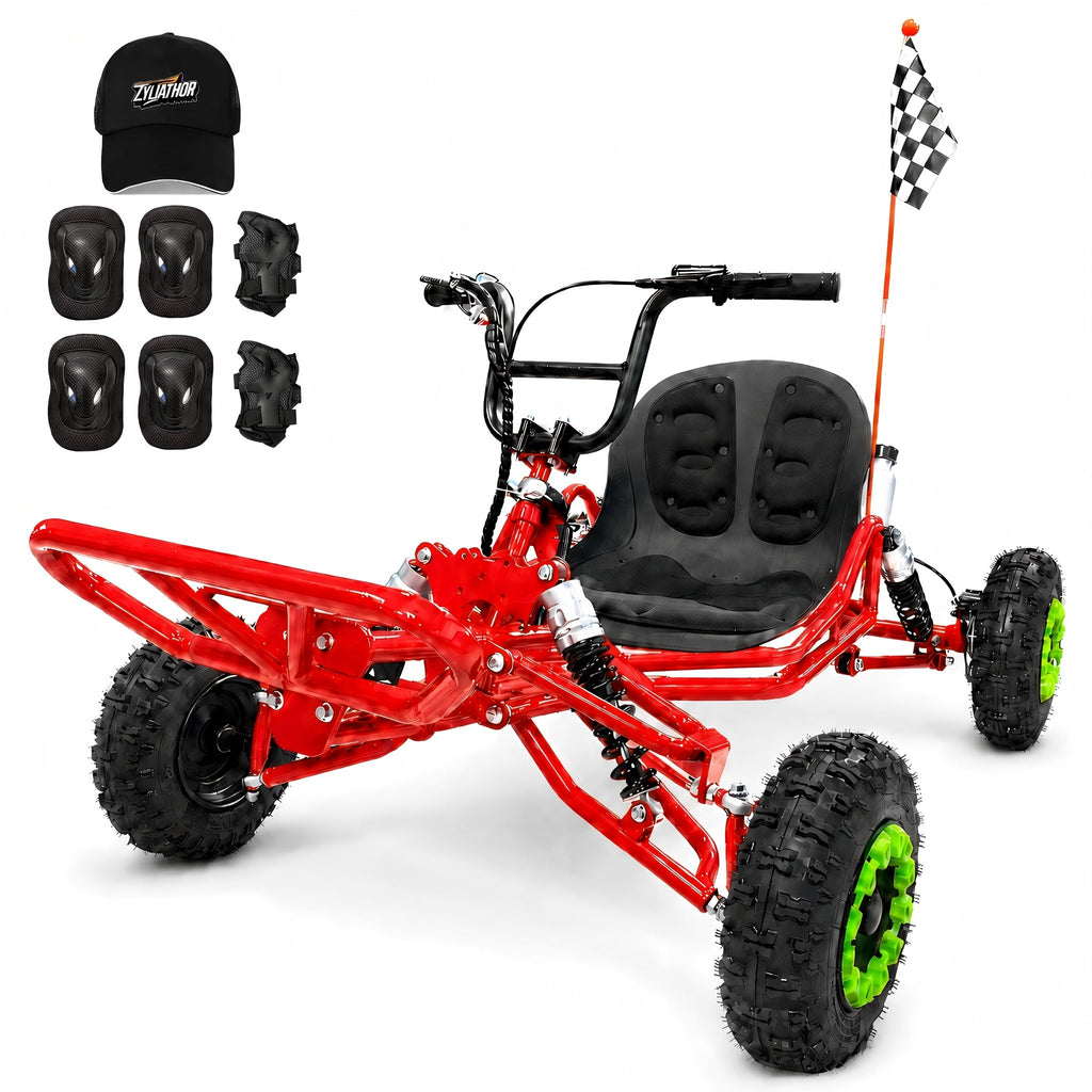 Gas Go Kart, 63.3cc Up to 28MPH, Pull Start，6" All-Terrain Tires