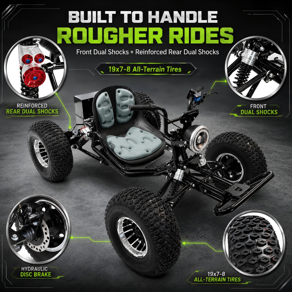 72V 3000W Electric Off-Road Go Kart for Adults & Teens, Peak 10.8kW, Up to 45 MPH, 26Ah battery 37-Mile Range
