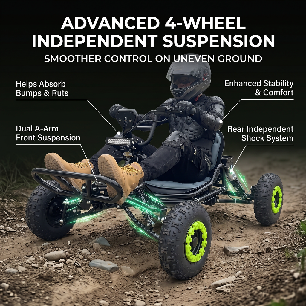 48V 20Ah Up to 30 Mile Range, Peak 2500W Off Road Go Kart,Electric Go Kart for Adults & Teens