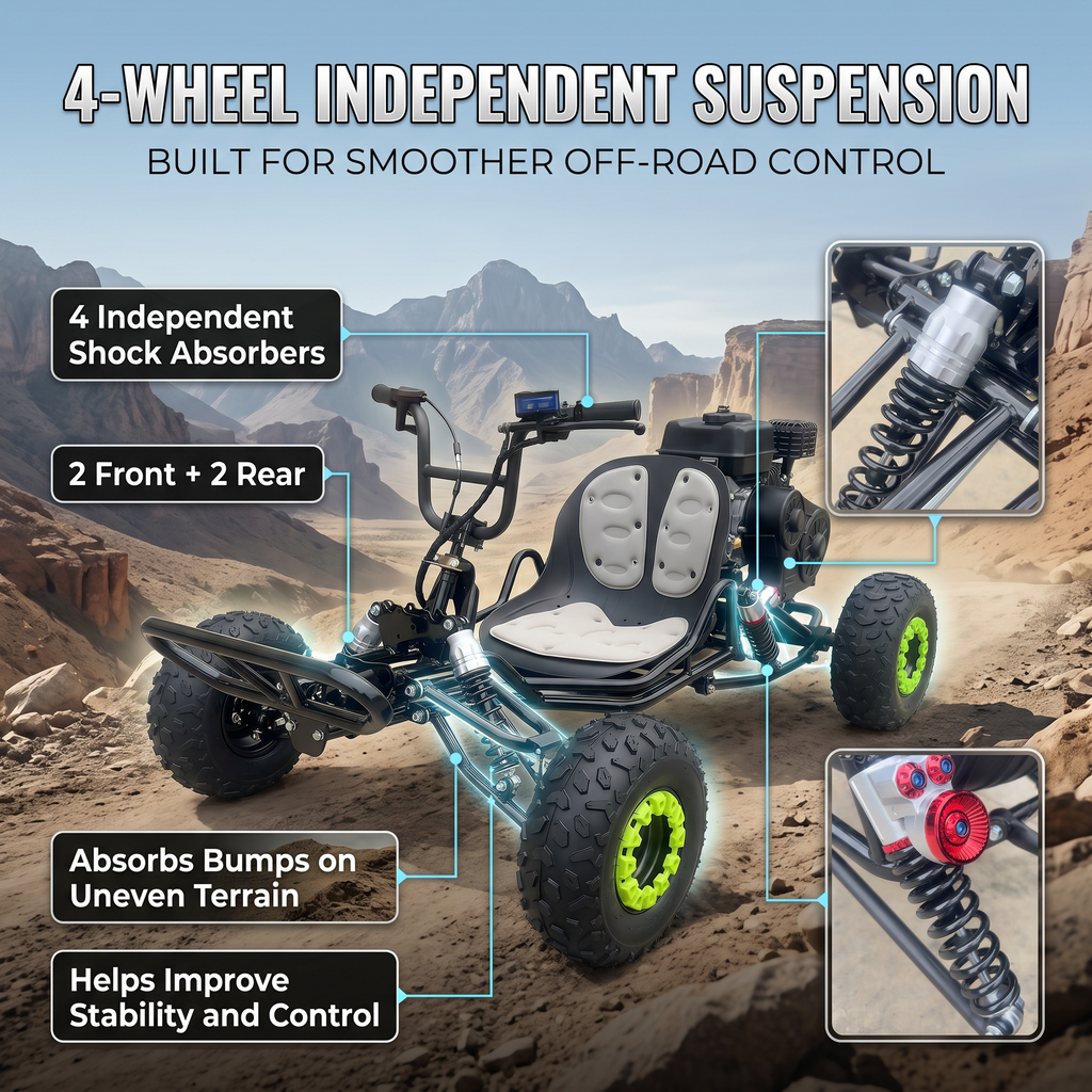 212cc Gas Powered Off-Road Go Kart , Up to 35 MPH, CVT Automatic,  AT145/70-6 Tire