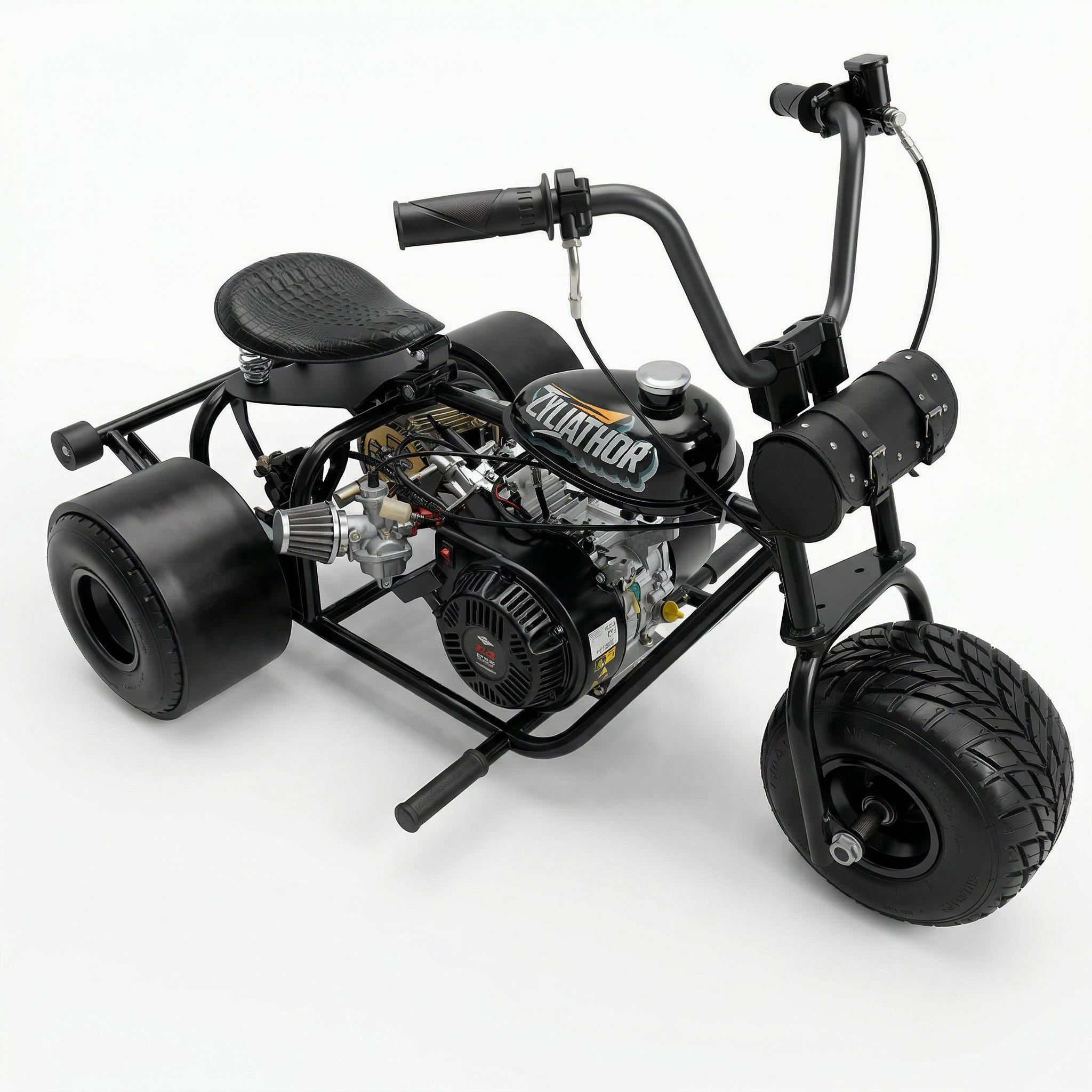 208cc Gas Mini Off-Road Trike Motorcycle CVT, 31MPH Drift Trike Bike, Rear Hydraulic Disc Brake, High-Carbon Steel Frame, Stabilizer Wheels, Muffler, Private Property Only