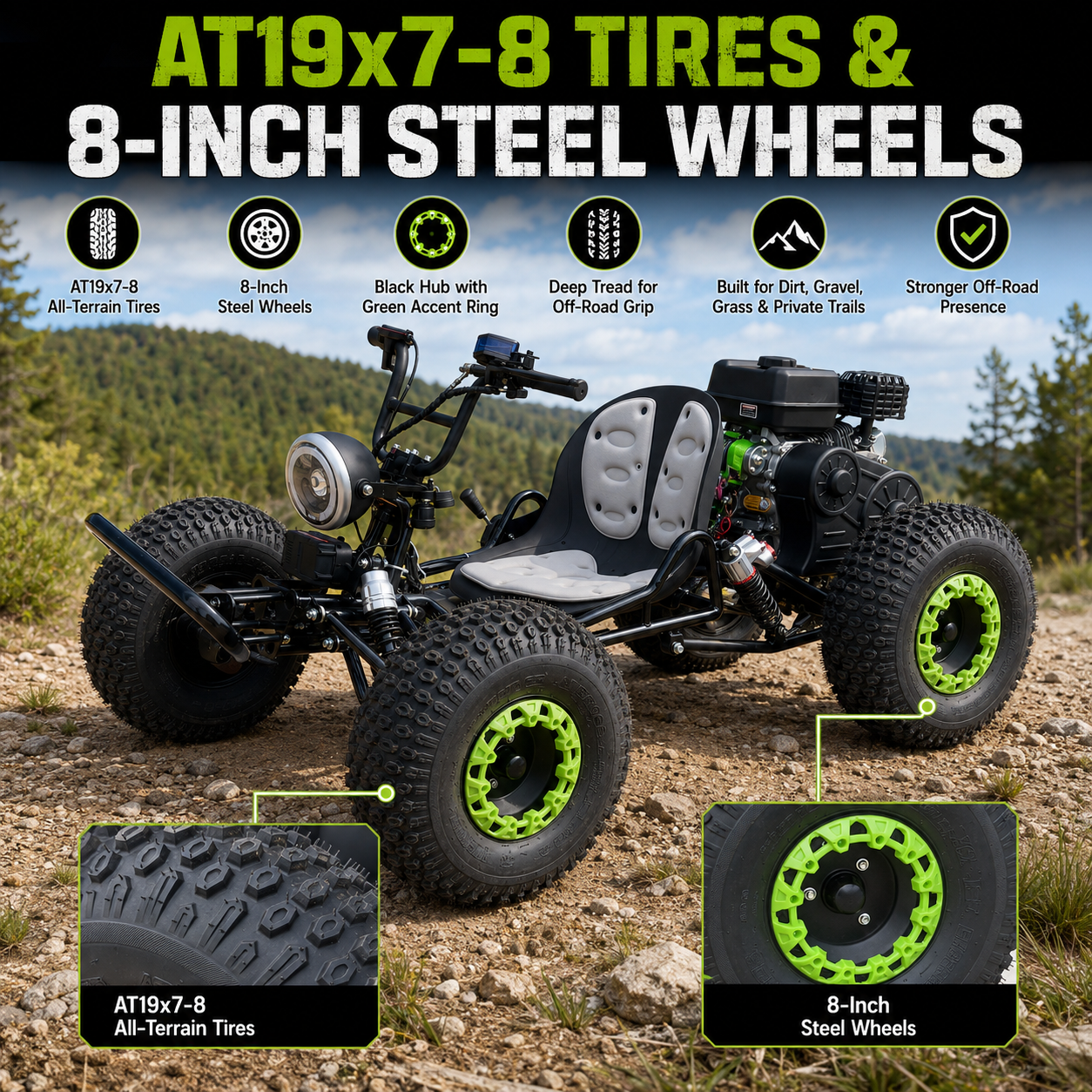 212cc Gas Powered Off-Road Go Kart for Teens & Adults, Electric Start + Pull Start, Forward Neutral Reverse