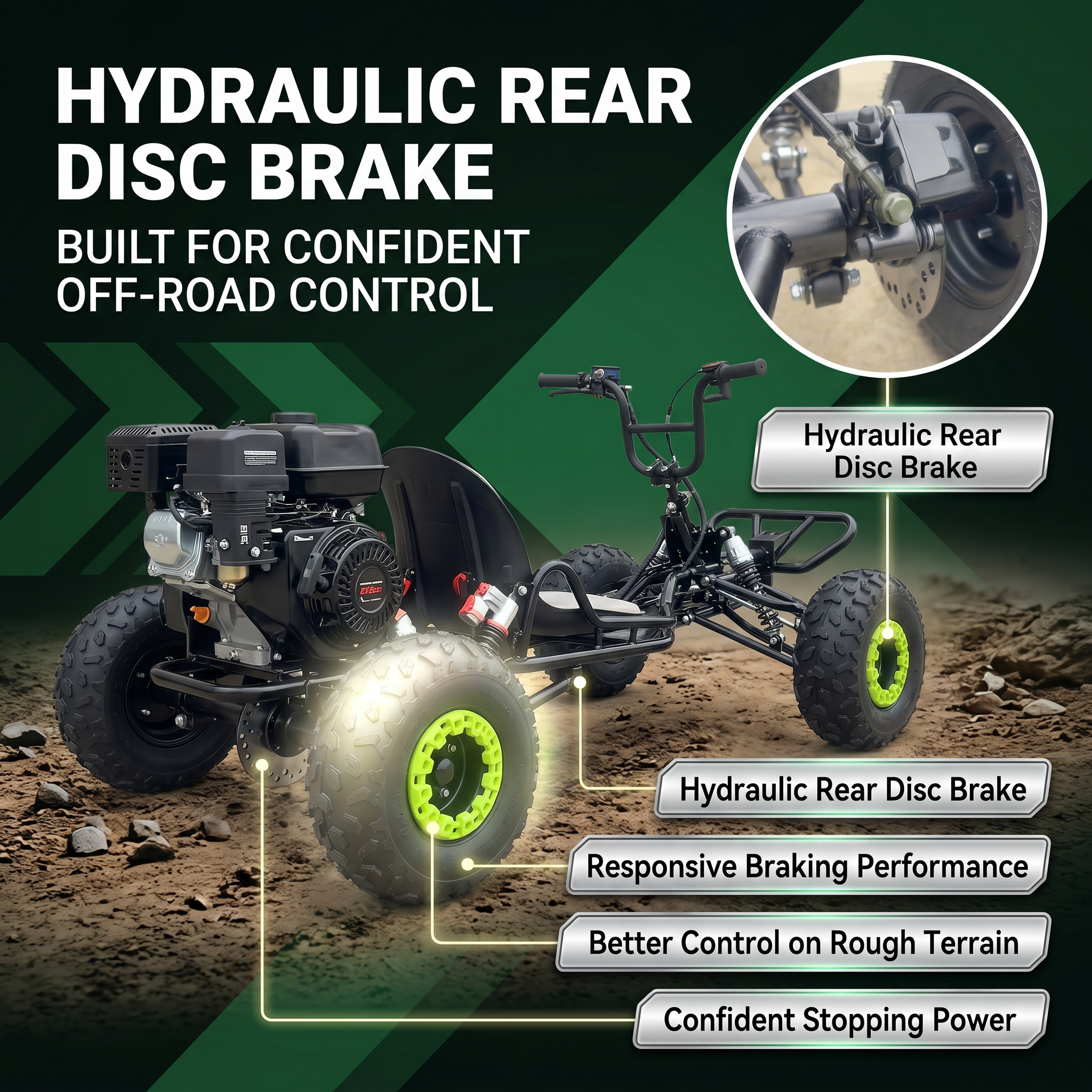 212cc Gas Powered Off-Road Go Kart , Up to 35 MPH, CVT Automatic,  AT145/70-6 Tire
