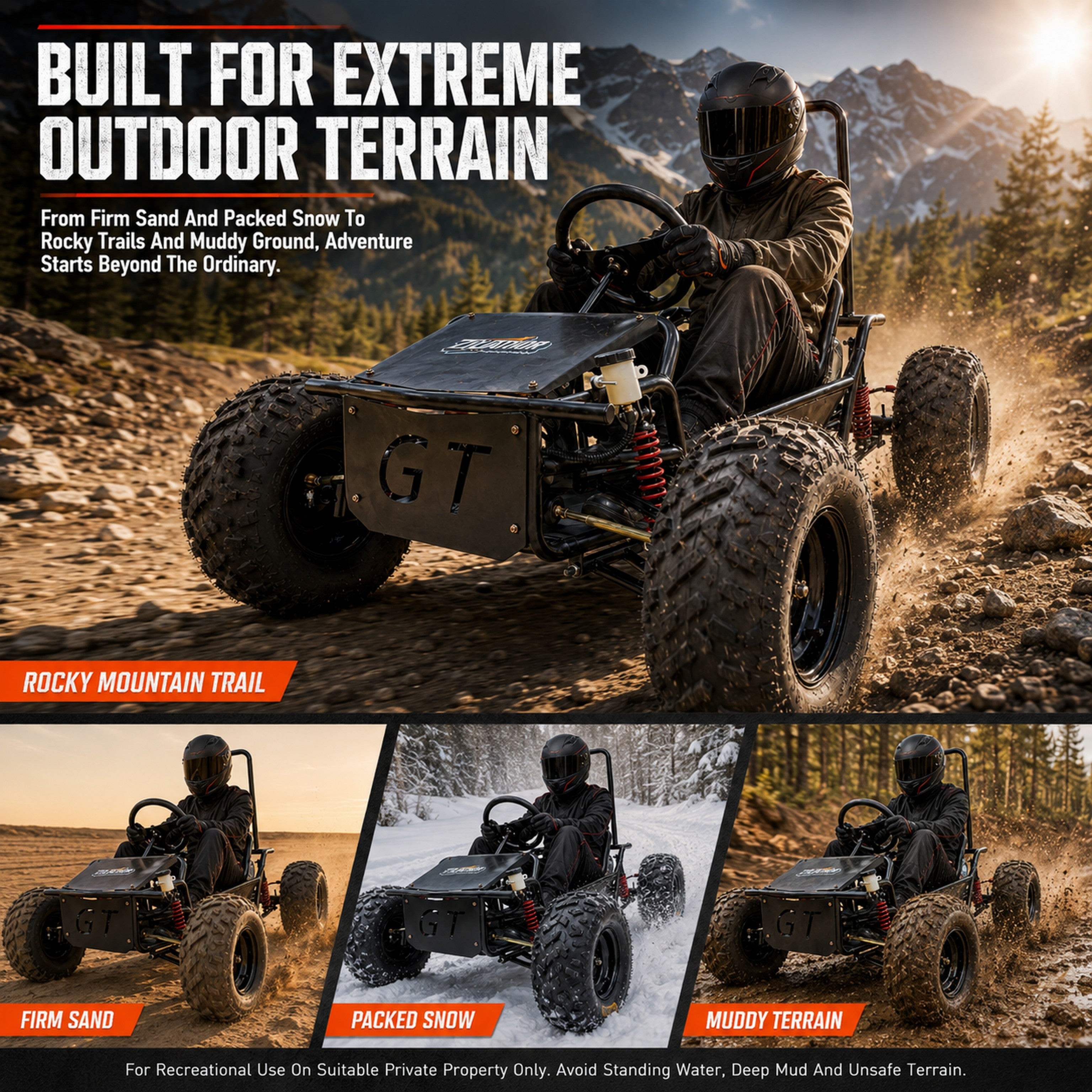 Zyliathor 212cc Gas Off-Road Go Kart, CVT, 35 MPH, Semi-Assembled