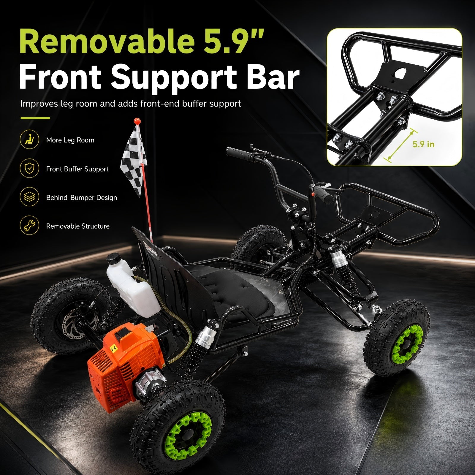 Gas Go Kart, 63.3cc Up to 28MPH, Pull Start，6" All-Terrain Tires