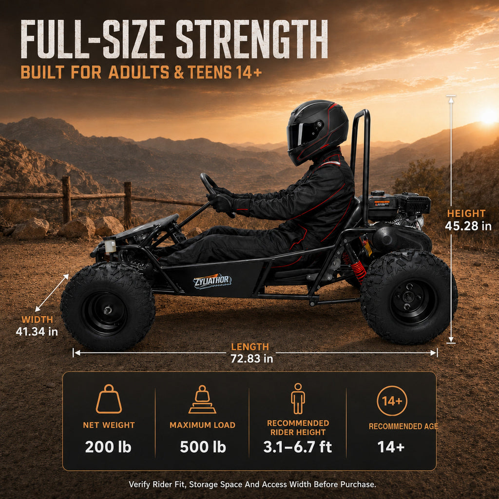 Zyliathor 212cc Gas Off-Road Go Kart, CVT, 35 MPH, Semi-Assembled