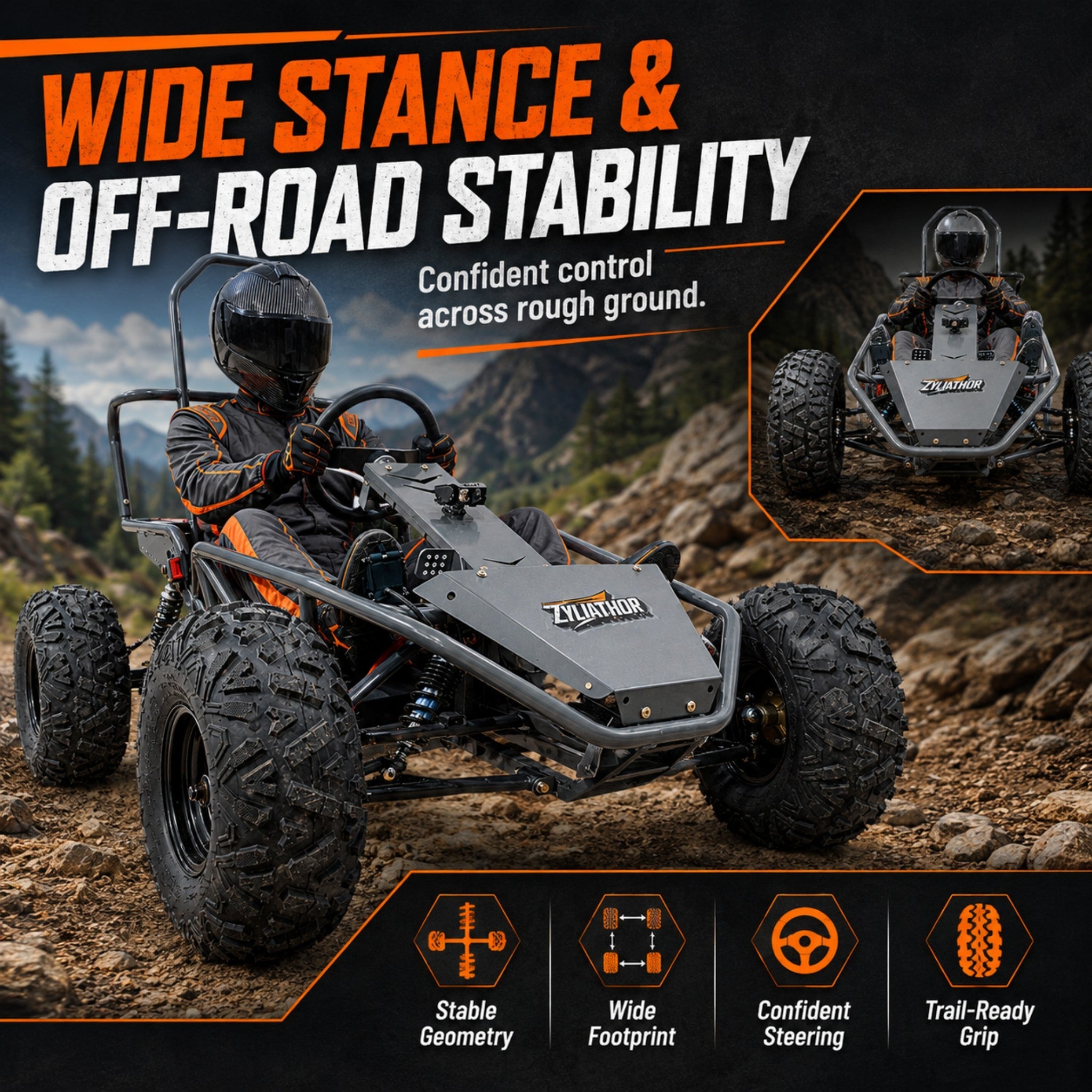 72V Electric Go Kart for Adults & Teens, 1500W Motor, 50Ah Battery, 45-Mile Range, Off-Road Tires