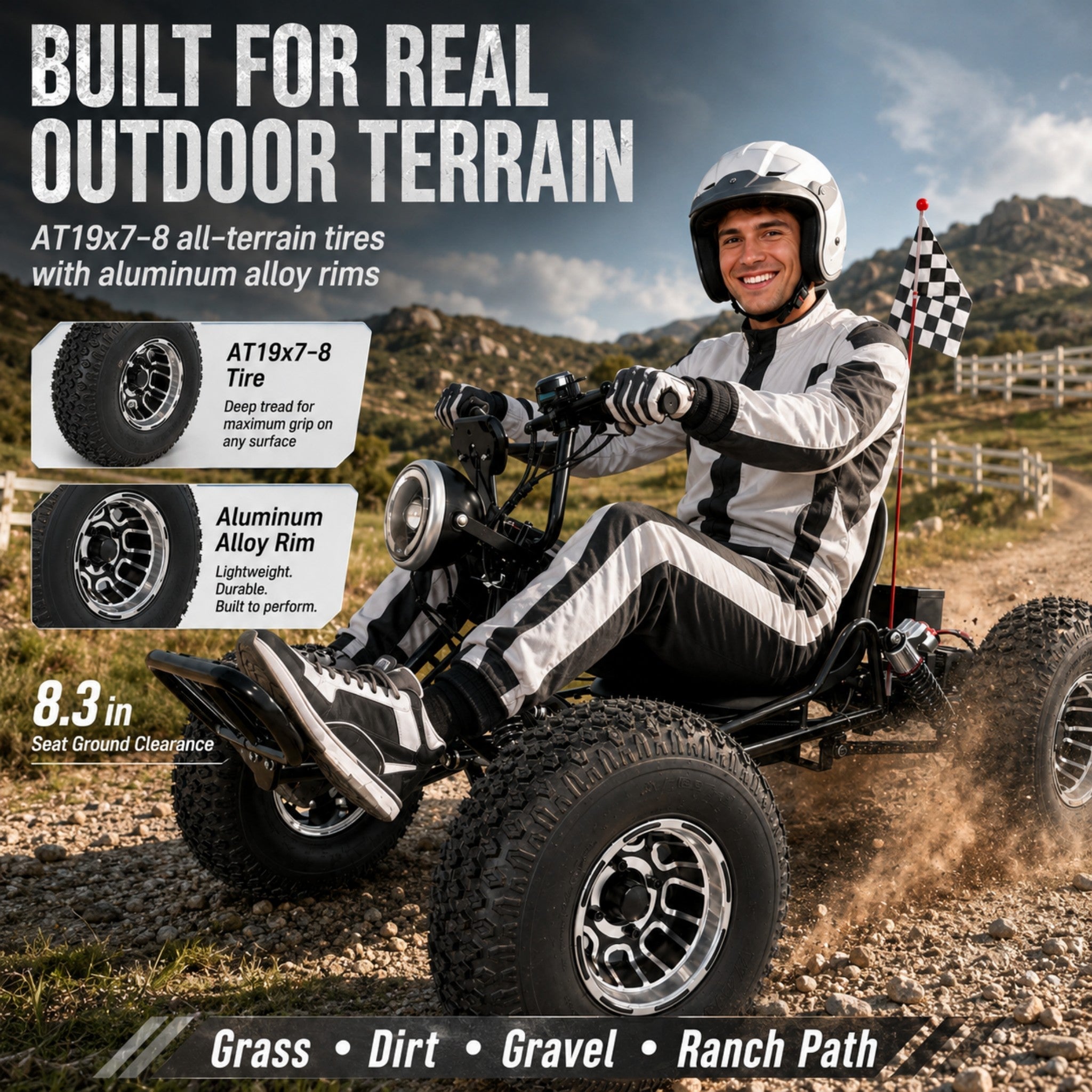 48V 20Ah Electric Off-Road Go Kart for Adults & Teens, Peak 4000W, Up to 31 MPH, 30-Mile Range