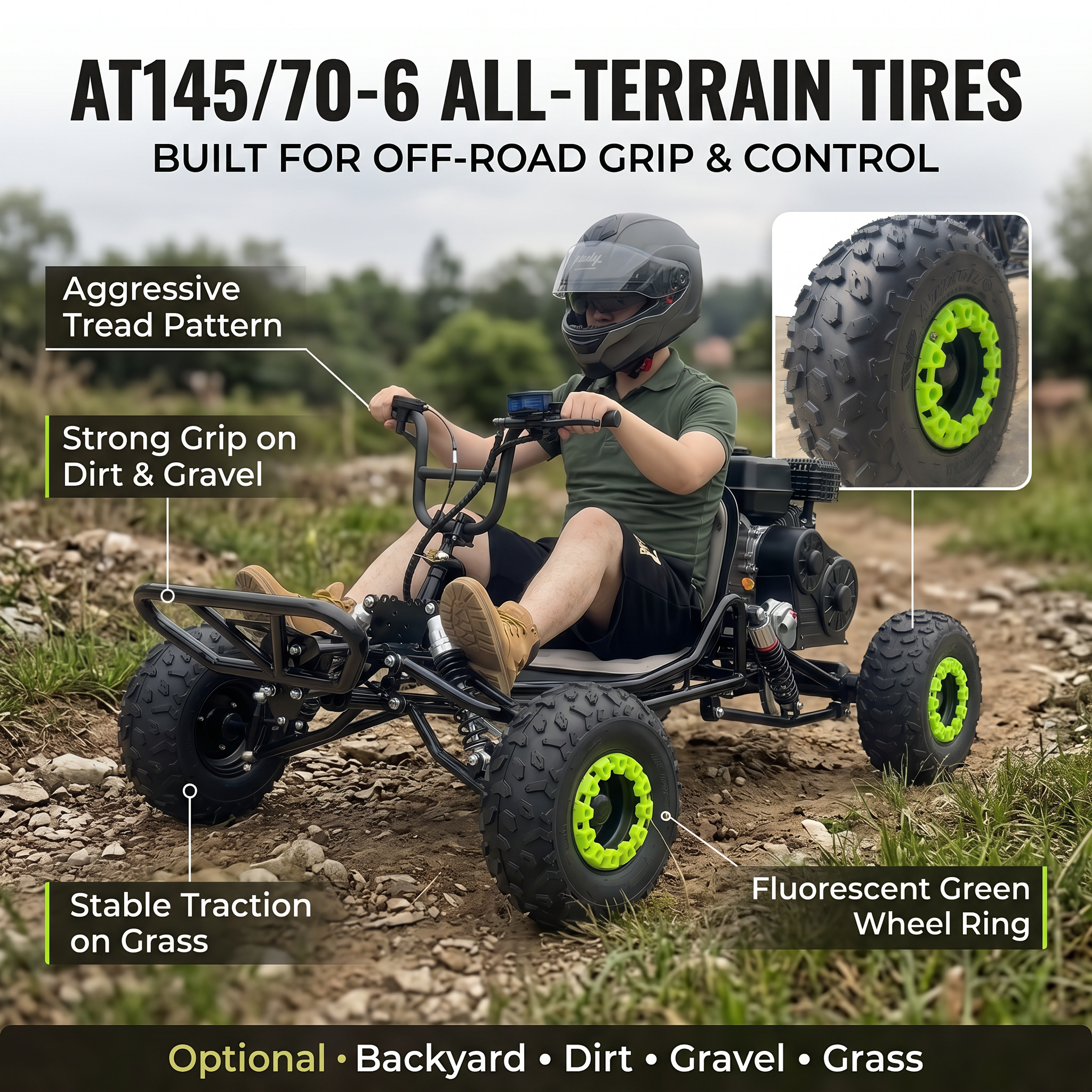212cc Gas Powered Off-Road Go Kart , Up to 35 MPH, CVT Automatic,  AT145/70-6 Tire