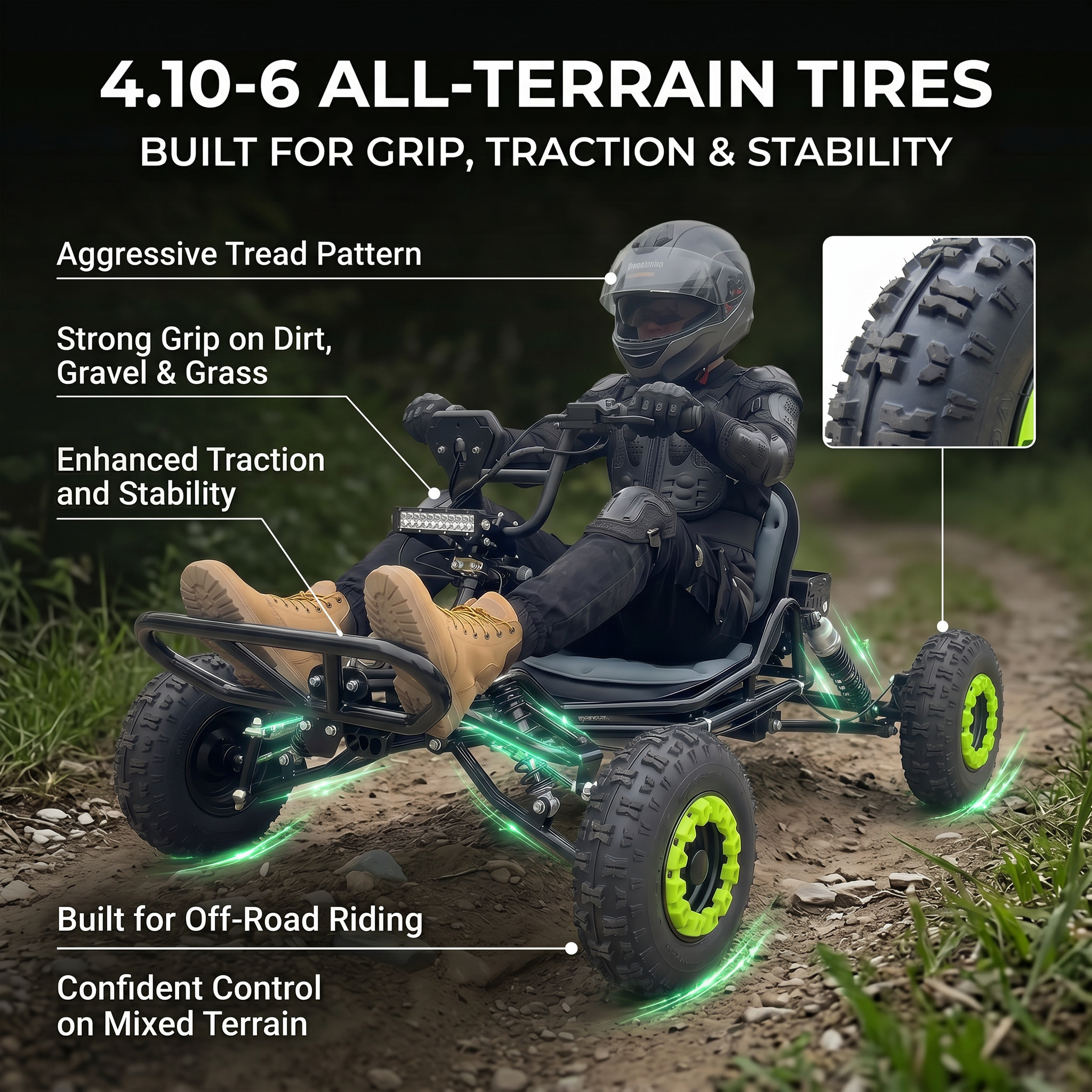 48V 20Ah Up to 30 Mile Range, Peak 2500W Off Road Go Kart,Electric Go Kart for Adults & Teens