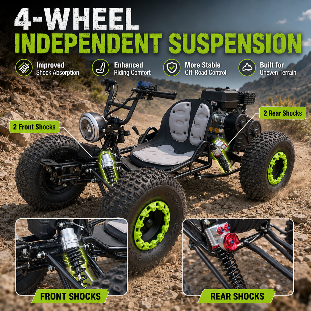 212cc Gas Powered Off-Road Go Kart for Teens & Adults, Electric Start + Pull Start, Forward Neutral Reverse