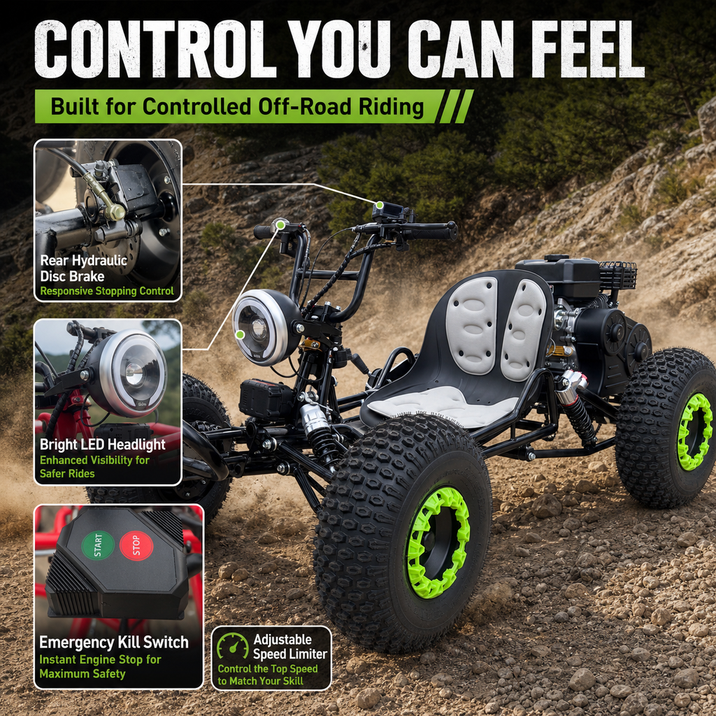 212cc Gas Powered Off-Road Go Kart for Teens & Adults, Electric Start + Pull Start, Forward Neutral Reverse