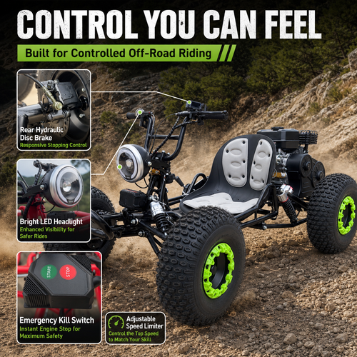 212cc Gas Powered Off-Road Go Kart for Teens & Adults, Electric Start + Pull Start, Forward Neutral Reverse