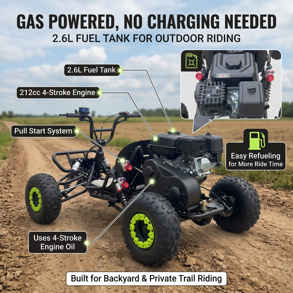 212cc Gas Powered Off-Road Go Kart , Up to 35 MPH, CVT Automatic,  AT145/70-6 Tire