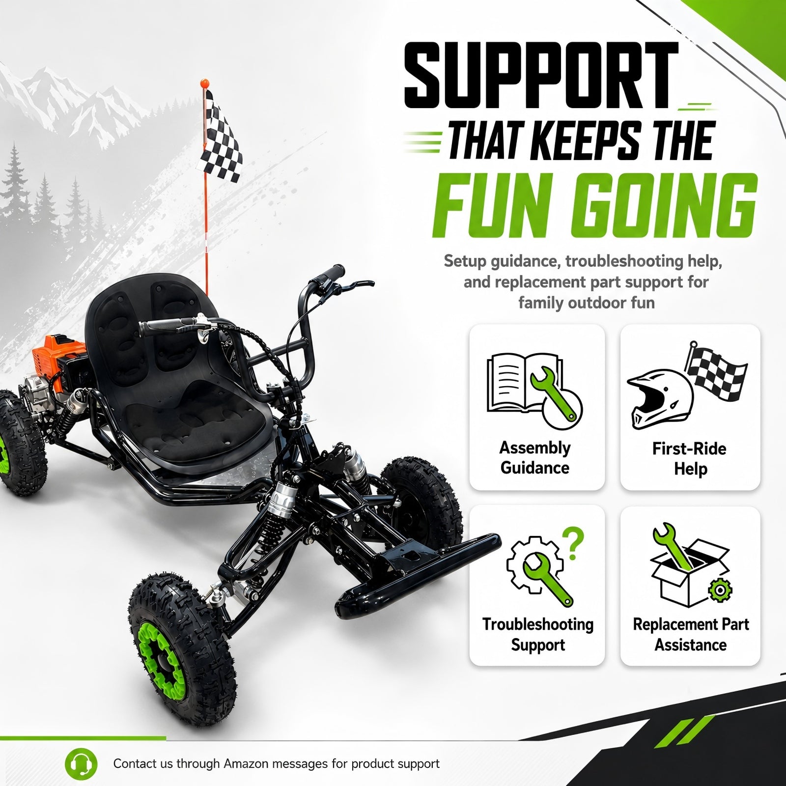 Gas Go Kart, 63.3cc Up to 28MPH, Pull Start，6" All-Terrain Tires