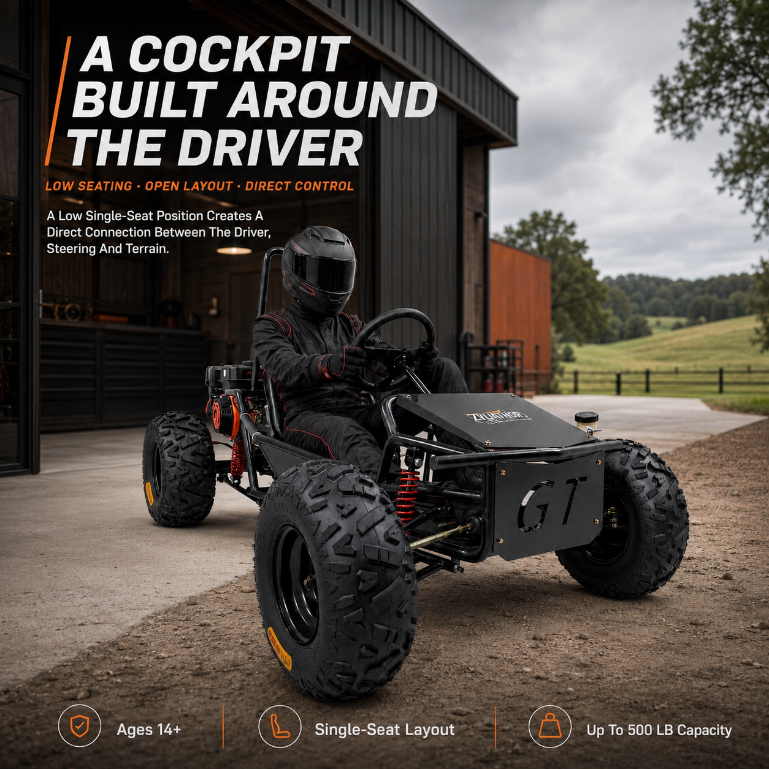 Zyliathor 212cc Gas Off-Road Go Kart, CVT, 35 MPH, Semi-Assembled
