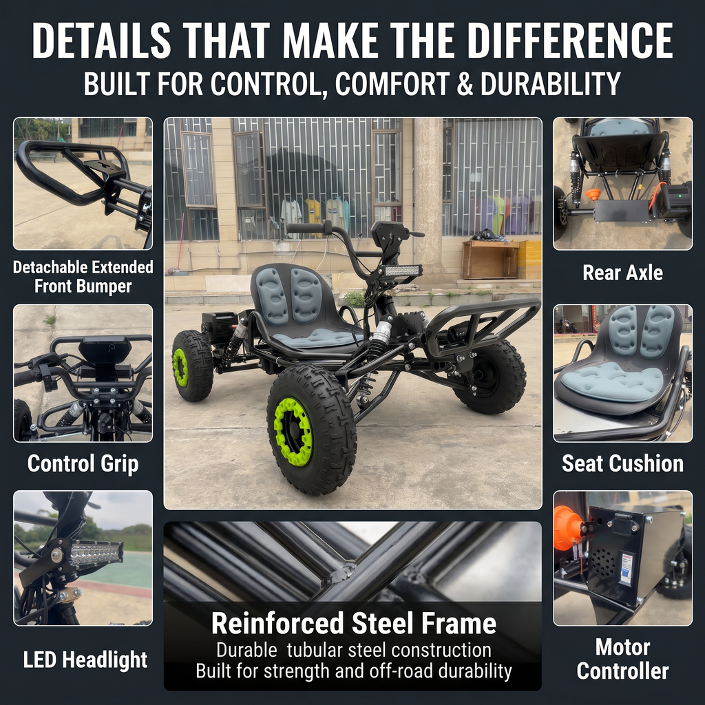 48V 20Ah Up to 30 Mile Range, Peak 2500W Off Road Go Kart,Electric Go Kart for Adults & Teens