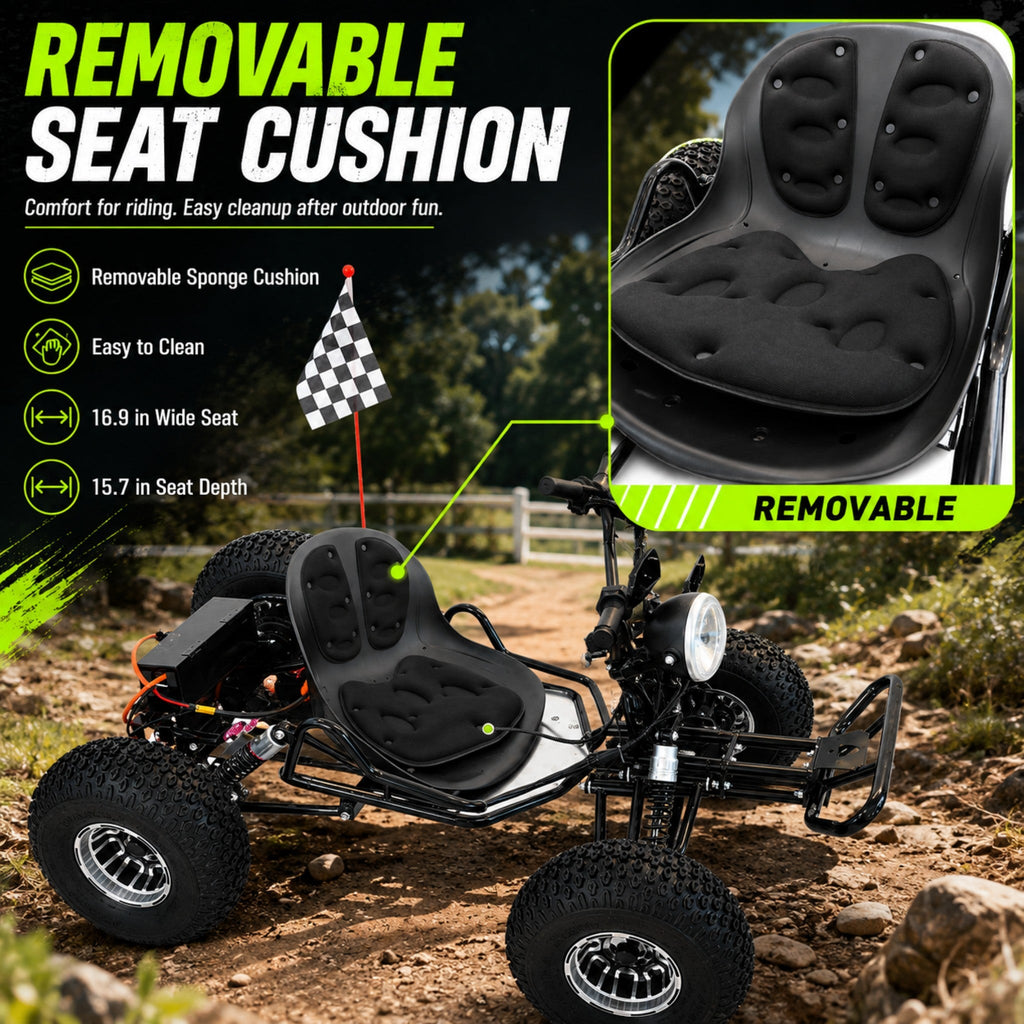 48V 20Ah Electric Off-Road Go Kart for Adults & Teens, Peak 4000W, Up to 31 MPH, 30-Mile Range