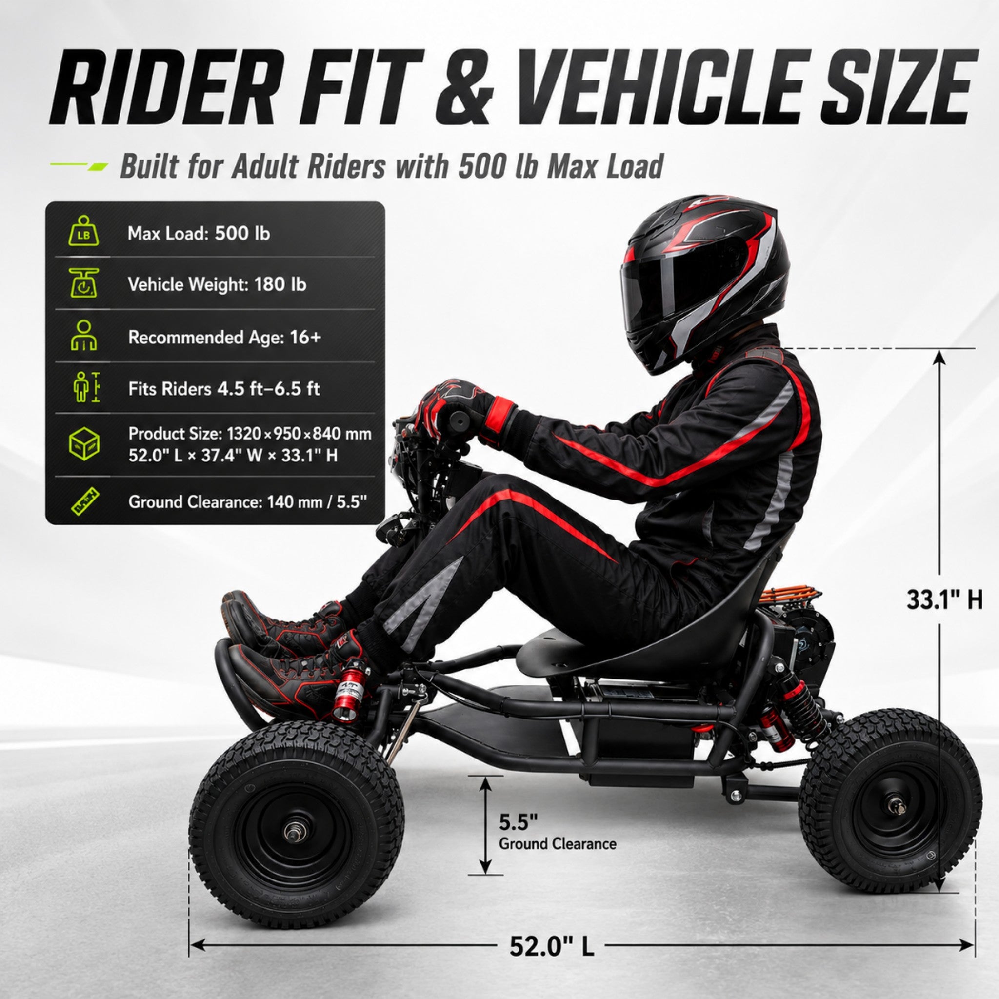 72V 3000W “Little Mountain Leopard” (Peak 25kW), 18S 52Ah, 75 mph,13x5.00-6 Tires,428 Chain