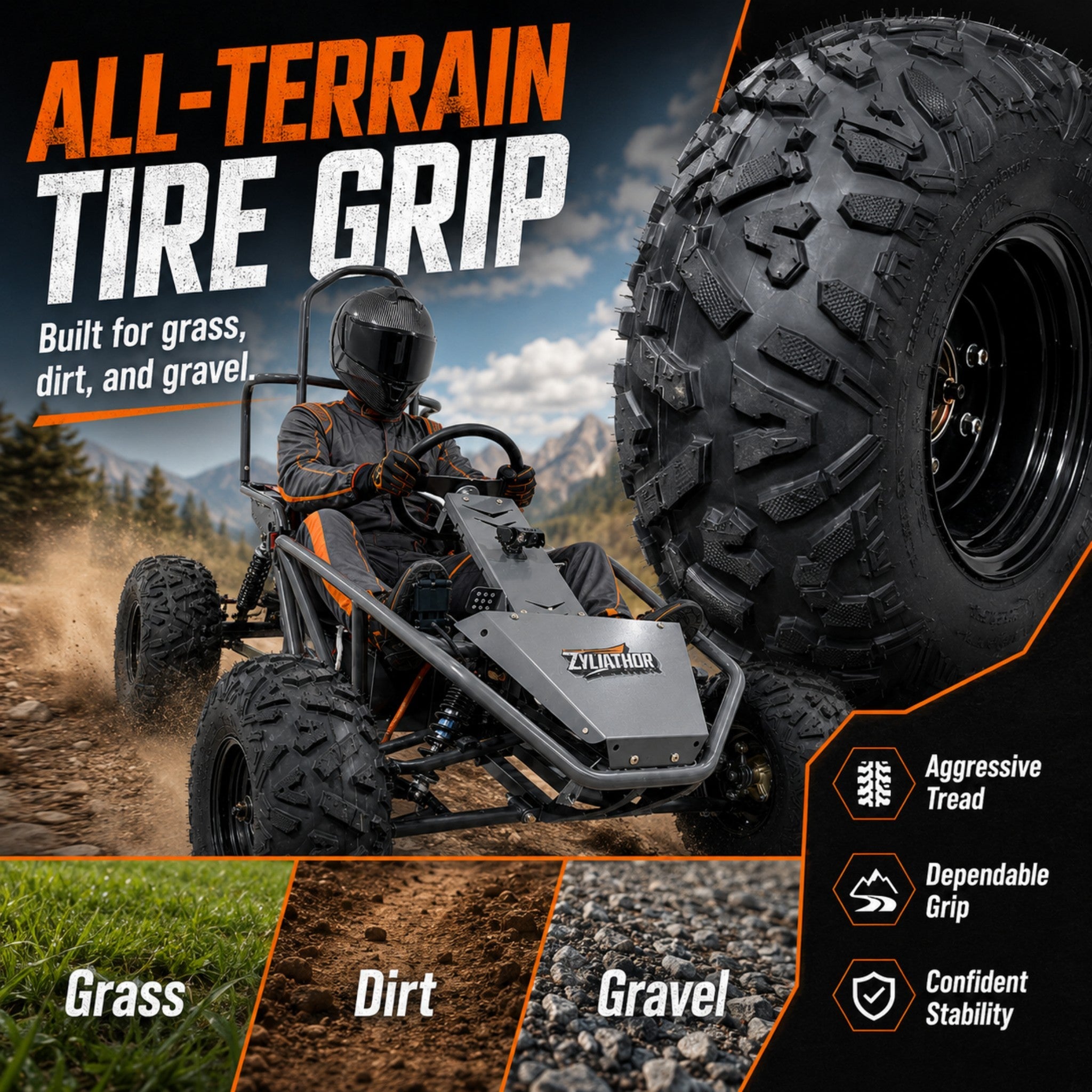 72V Electric Go Kart for Adults & Teens, 1500W Motor, 50Ah Battery, 45-Mile Range, Off-Road Tires