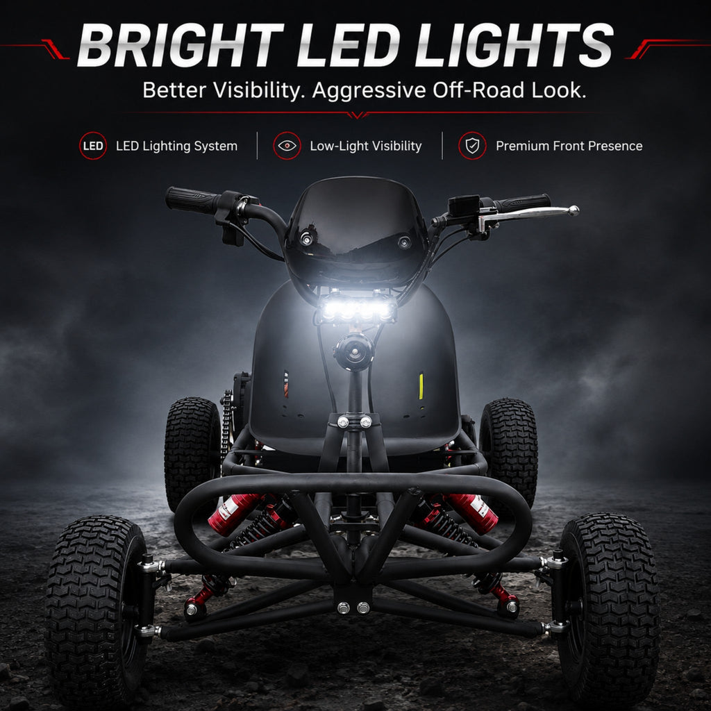 72V 3000W “Little Mountain Leopard” (Peak 25kW), 18S 52Ah, 75 mph,13x5.00-6 Tires,428 Chain