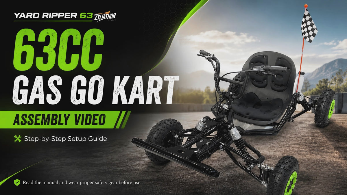 Gas Go Kart, 63.3cc Up to 28MPH, Pull Start，6" All-Terrain Tires